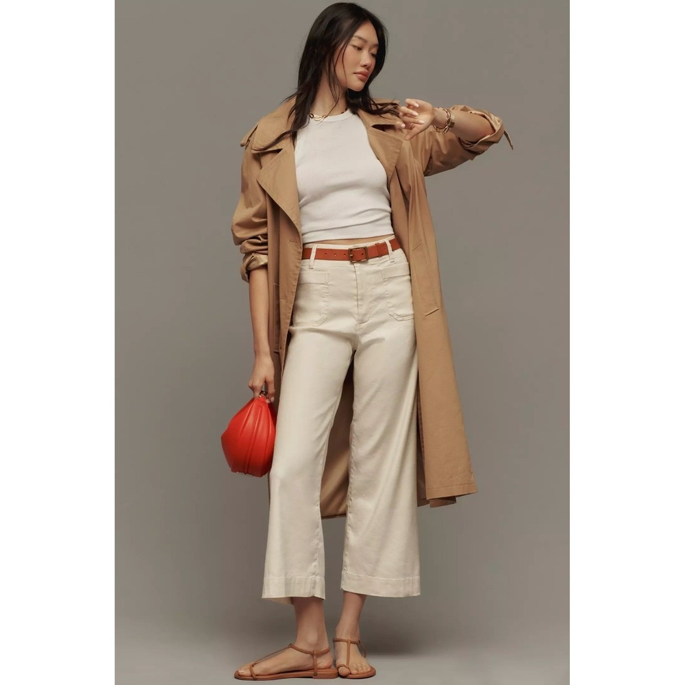 Colette European Linen Stretch Wide Leg Pants in Chalk White SZ 28